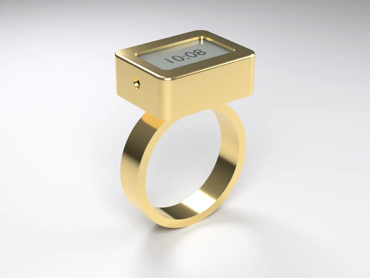 The early rectangular watch rendered in gold