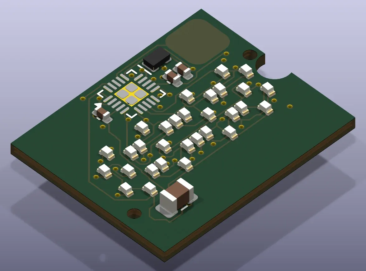 The economy board, rectangular, with rows of tiny LEDs for four digits